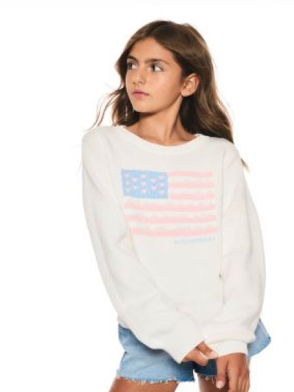 LoveShackFancy Ty Cotton Flag Pullover Sweater, Pop Rocket Ivory Color, Size 12